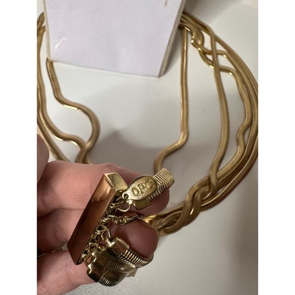 OPC Gold Tone Chain Necklace Snake 5 Strand Layered Magnetic Closure Long - Picture 5 of 7